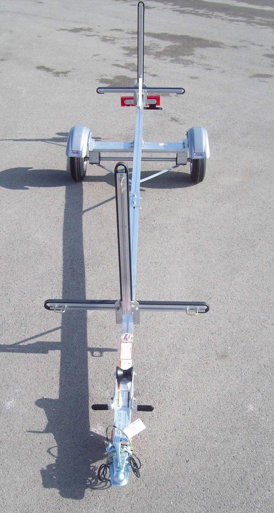 A Trailex SUT-220 two kayak carrier conversion kit, front view