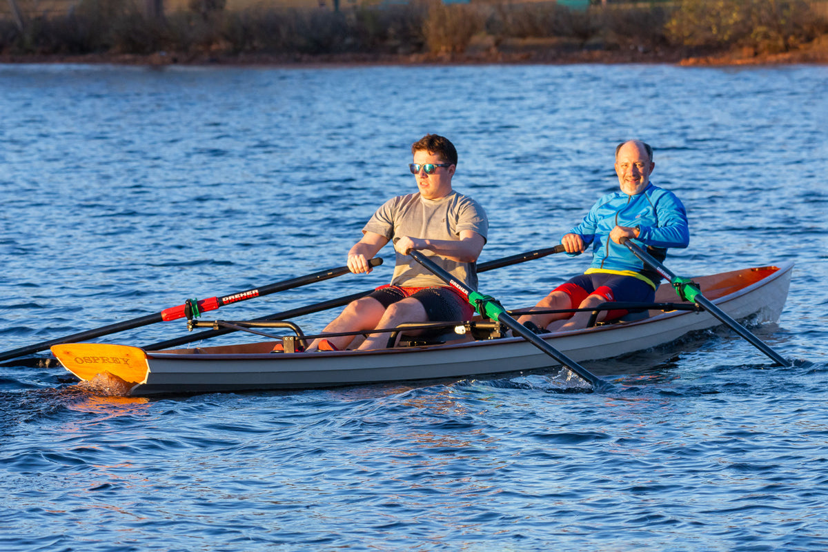 Two men rowing an Annapolis Wherry Tandem named Osprey, built by David R.