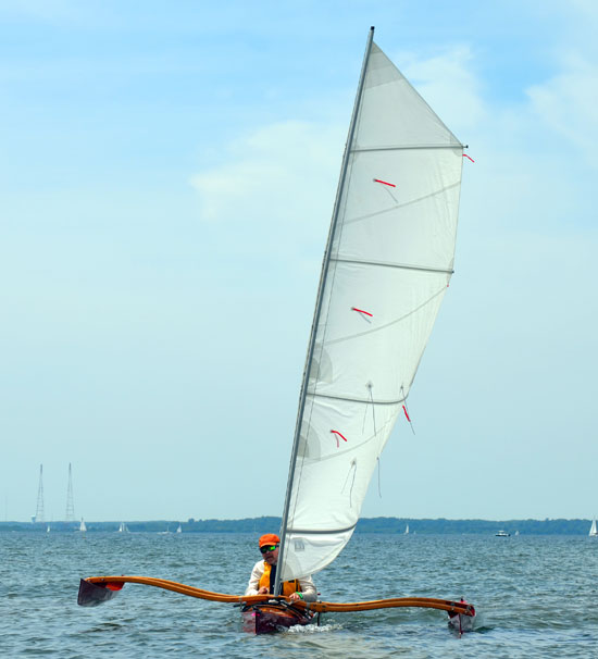 Show Full Screen The two amas of the  CLC SailRig have very narrow beams so they slice through the water.