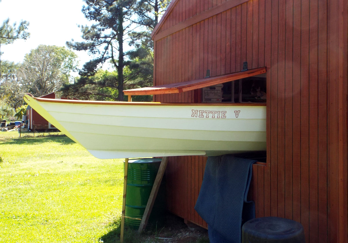 Show Full Screen When building a Northeaster Dory, think about how you will get it out of the room.