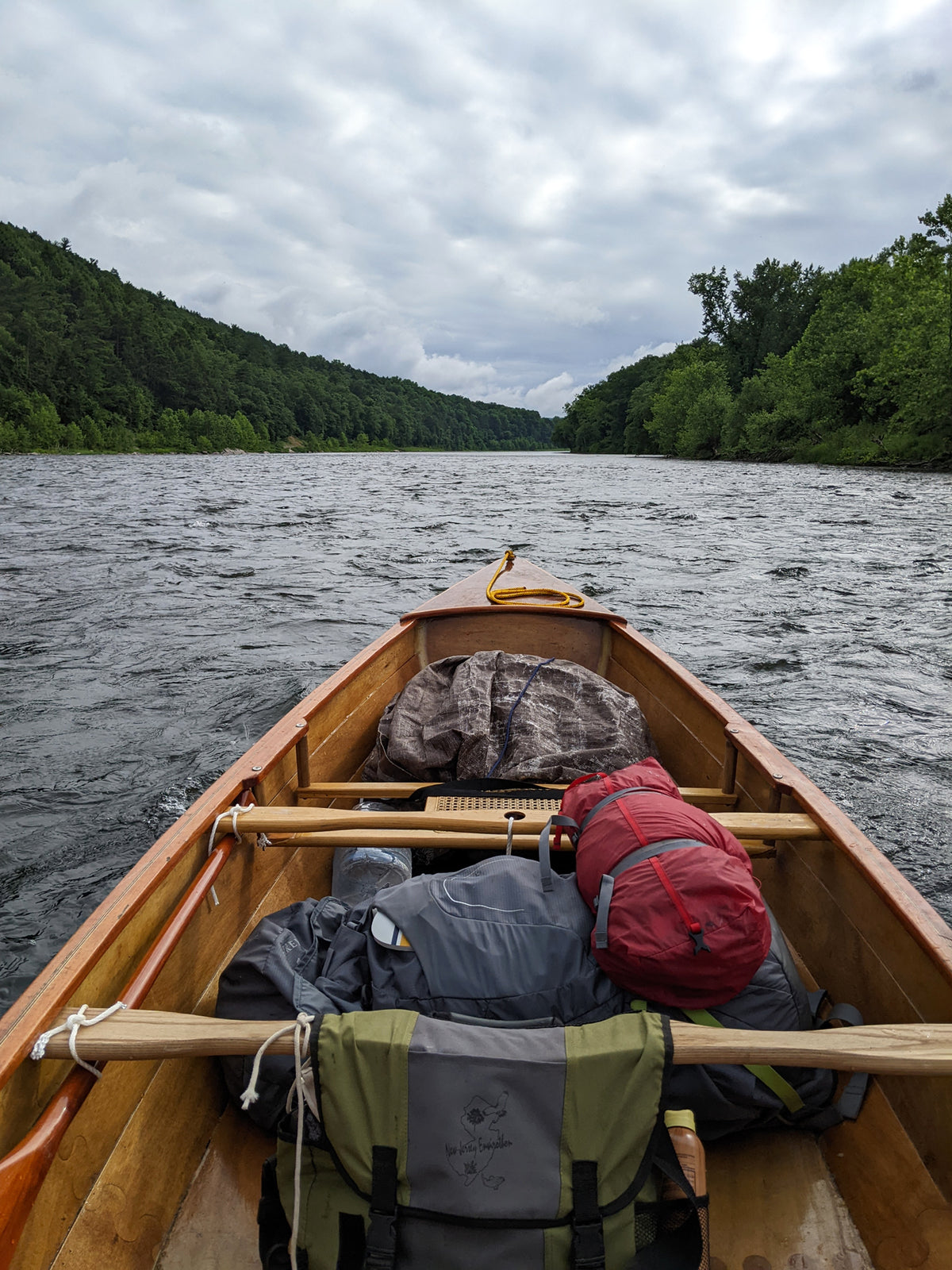 A Sassafras 16 canoe has ample storage space for this camping trip on the Delaware Water Gap.