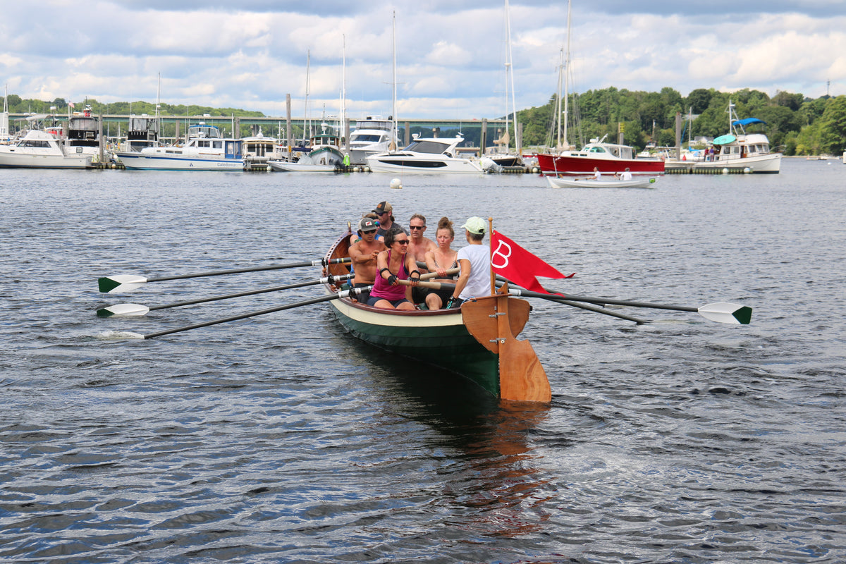 Bowdoinham Rowing Club's Whitby Gig being rowed in Belfast, Maine.