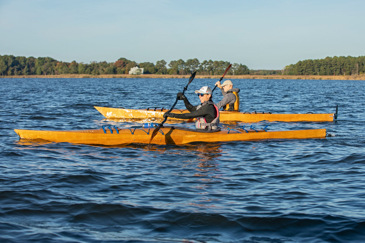 Chesapeake 16LT kayak (foreground) along with the 17 (background) paddling in the Eastern Bay, MD