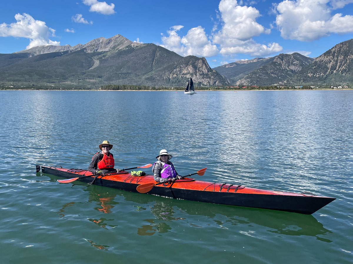 Brian and Katherine P. paddling their Chesapeake Double Kayak on Lake Dillon in Colorado.