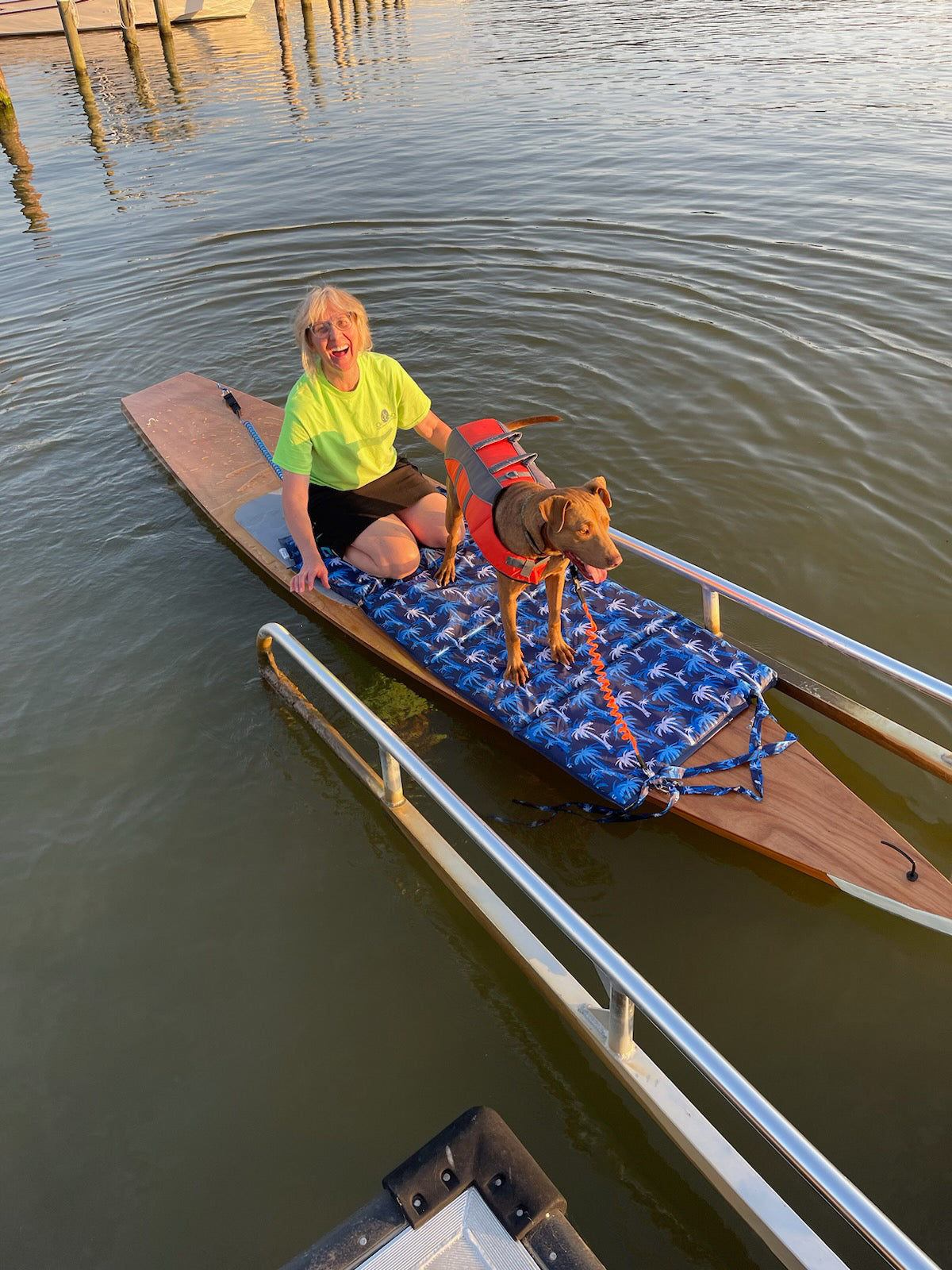 Karen T and canine friend on her Kaholo 14 SUP