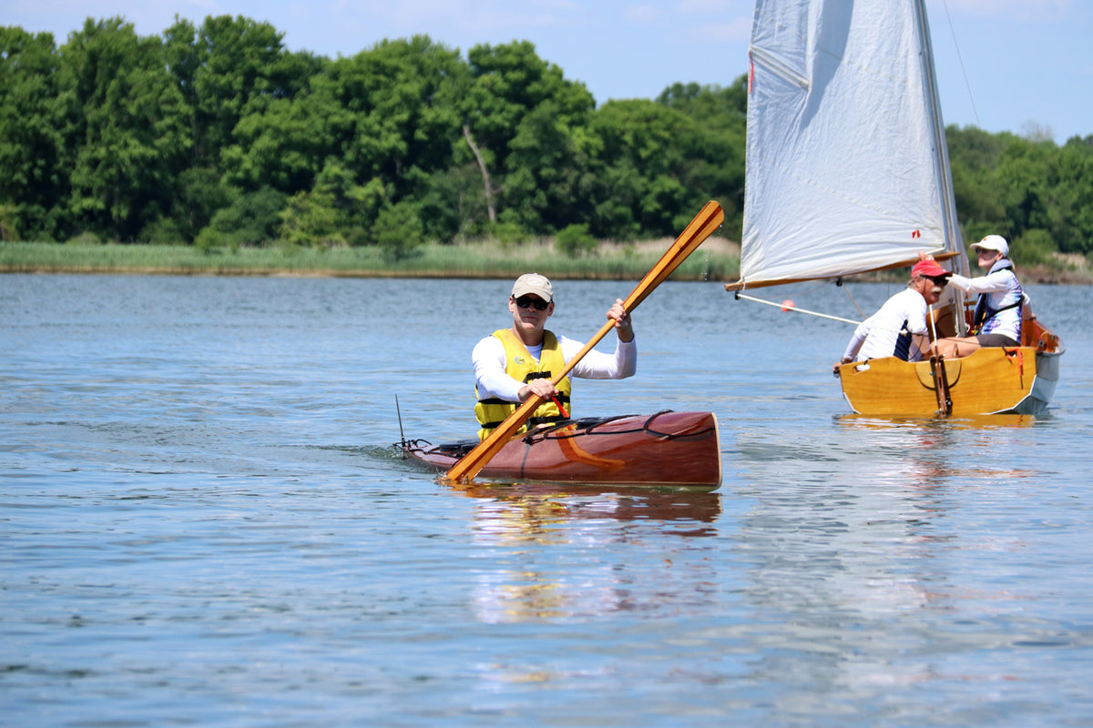 Ed W. paddling the microBootlegger Runner KAYA at the Big Little Boat Festival