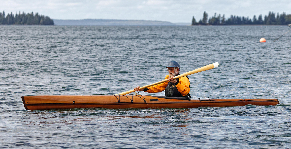 A paddler enjoying his microBootlegger Sport at the Schoodic Sea-Kayak Retreat, at Schoodic Point, Maine in 2021.