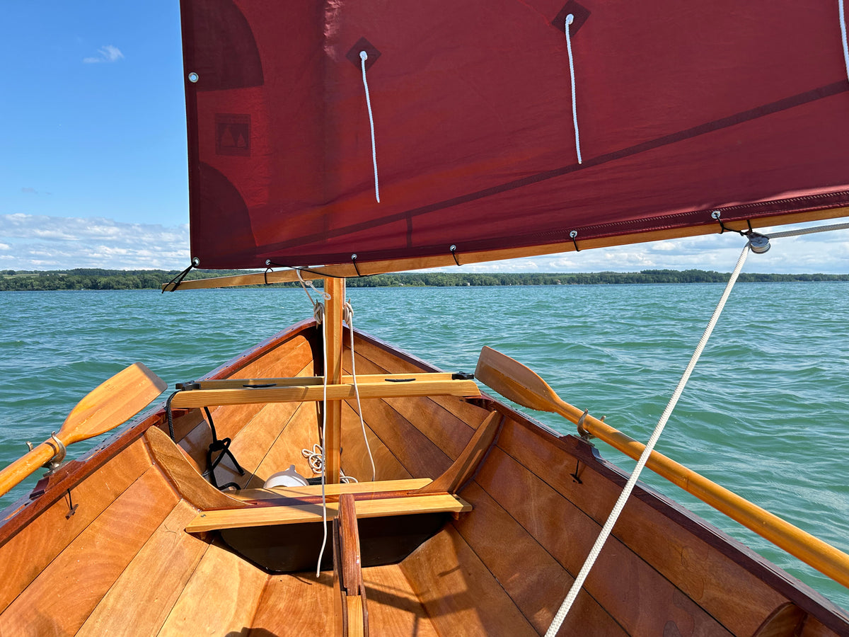 Northeaster Dory built by Shannon N, seen crossing Lake Cayuga, NY.