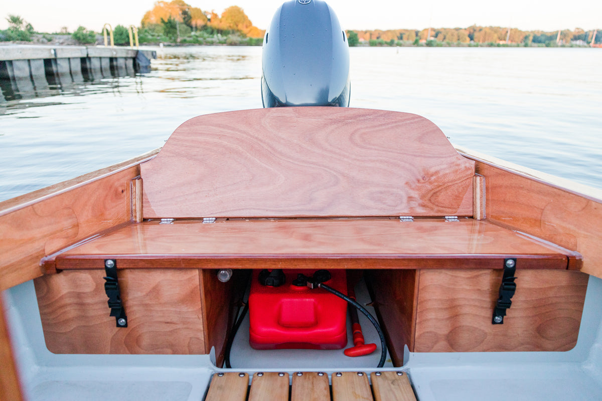 The Rhode Runner has storage compartments under the aft seat.
