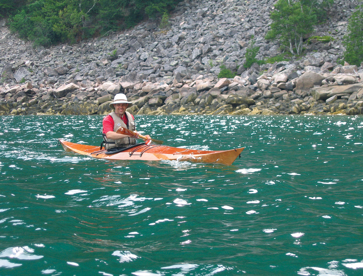 Shearwater 17 kayak being paddled by the designer, Eric Schade.