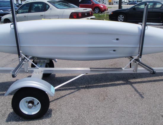 A Trailex SUT-220 two kayak carrier conversion kit, with one kayak.