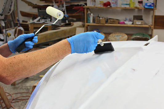 Painting over primer on the underside of a hull