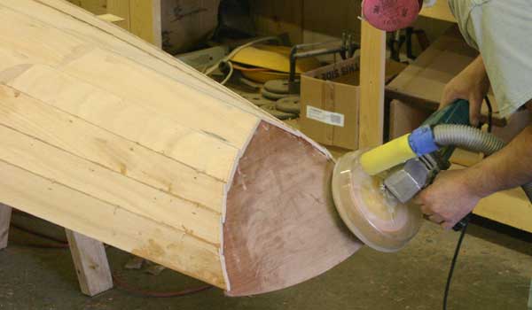 Sanding the Transom of  an Annapolis Wherry