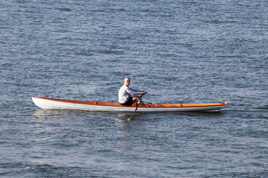 View of rower in an Annapolis Wherry seen from port side.