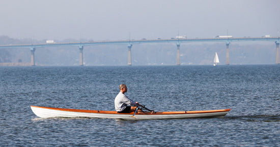 A solo rower in an Annapolis Tandem Wherry 