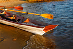 Detail of the stern of an Annapolis Tandem Wherry on a beach Thumbnail
