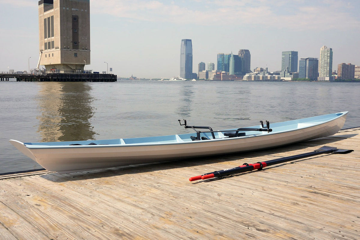 An Annapolis Tandem Wherry built by Tony R. on a dock on the Hudson River