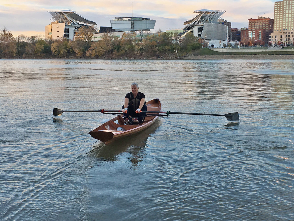 Rowing an Annapolis Wherry Tandem built by Larry H. on the Ohio River in Cincinnati