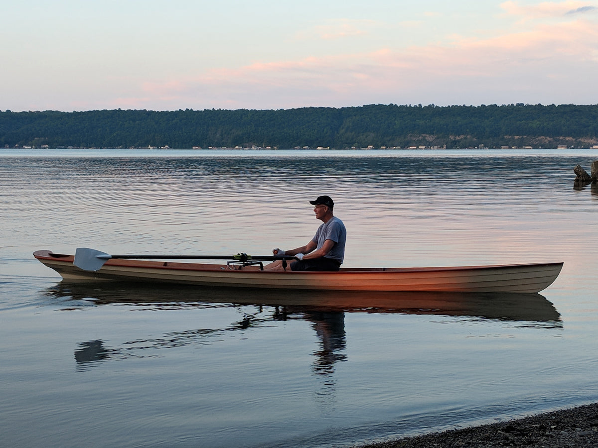 A quiet row on Cayunga Lake in an Annapolis Wherry Tandem built by Tim H