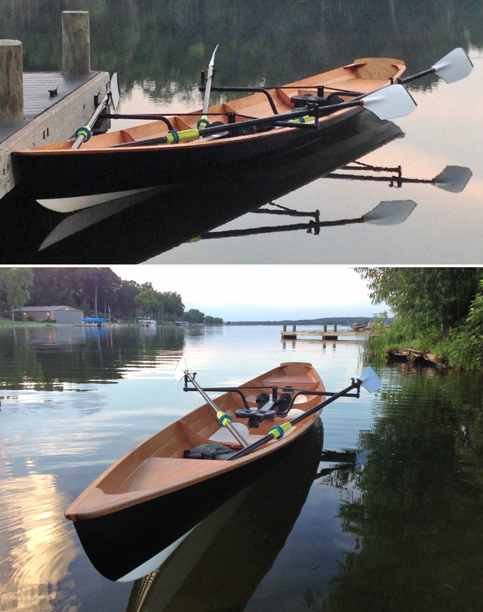 Two views of an Annapolis Wherry Tandem built by John F., Lake Nagawicka, WI