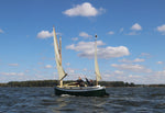 John Harris and boat's owner sailing the lug-rigged Autumn Leaves canoe yawl, TERRAPIN. Thumbnail