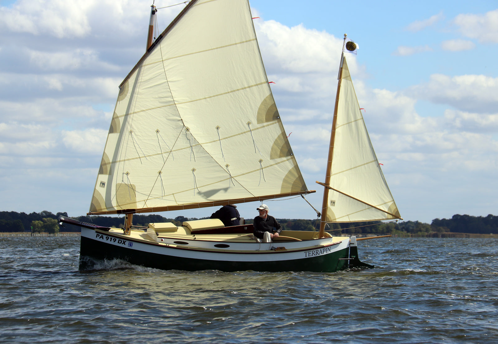 TERRAPIN, a lug-rigged Autumn Leaves canoe yawl, under sail
