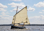 Sailing a lug-rigged Autumn Leaves canoe yawl under partial reef. Thumbnail