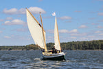The lug-rigged Autumn Leaves canoe yawl, TERRAPIN, seen from port quarter. Thumbnail