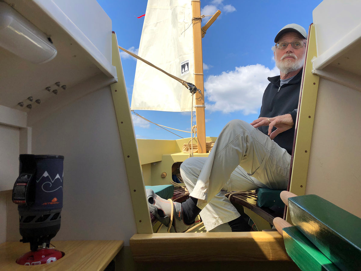 View from the cabin of Autumn Leaves canoe yawl TERRAPIN.