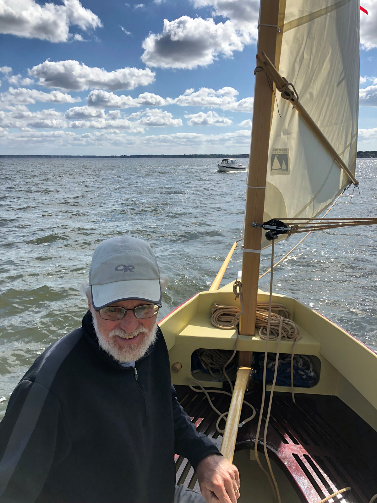 In the cockpit of an Autumn Leaves canoe yawl