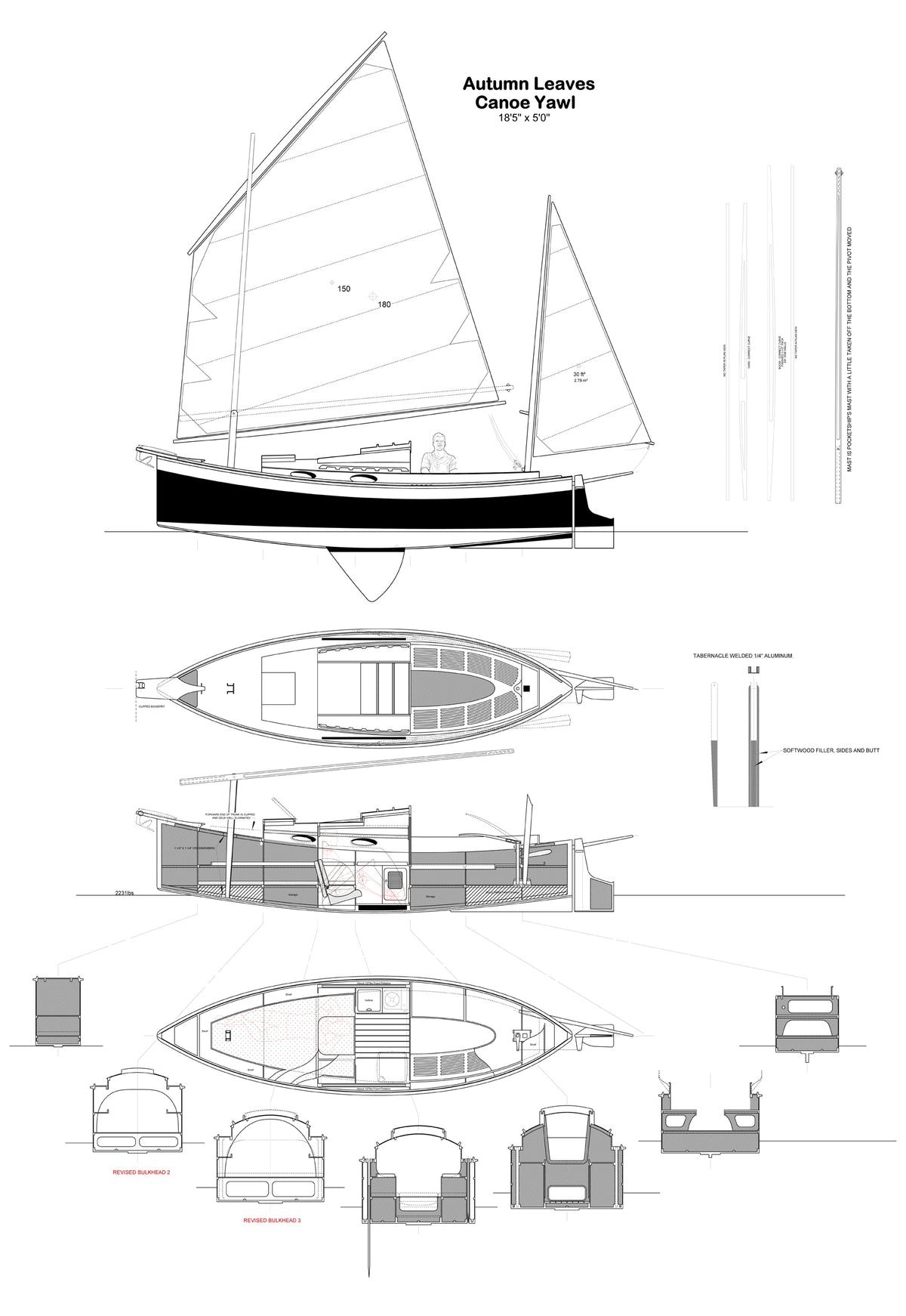Study plan of sail plan and arrangement of the Autumn Leaves canoe yawl. 