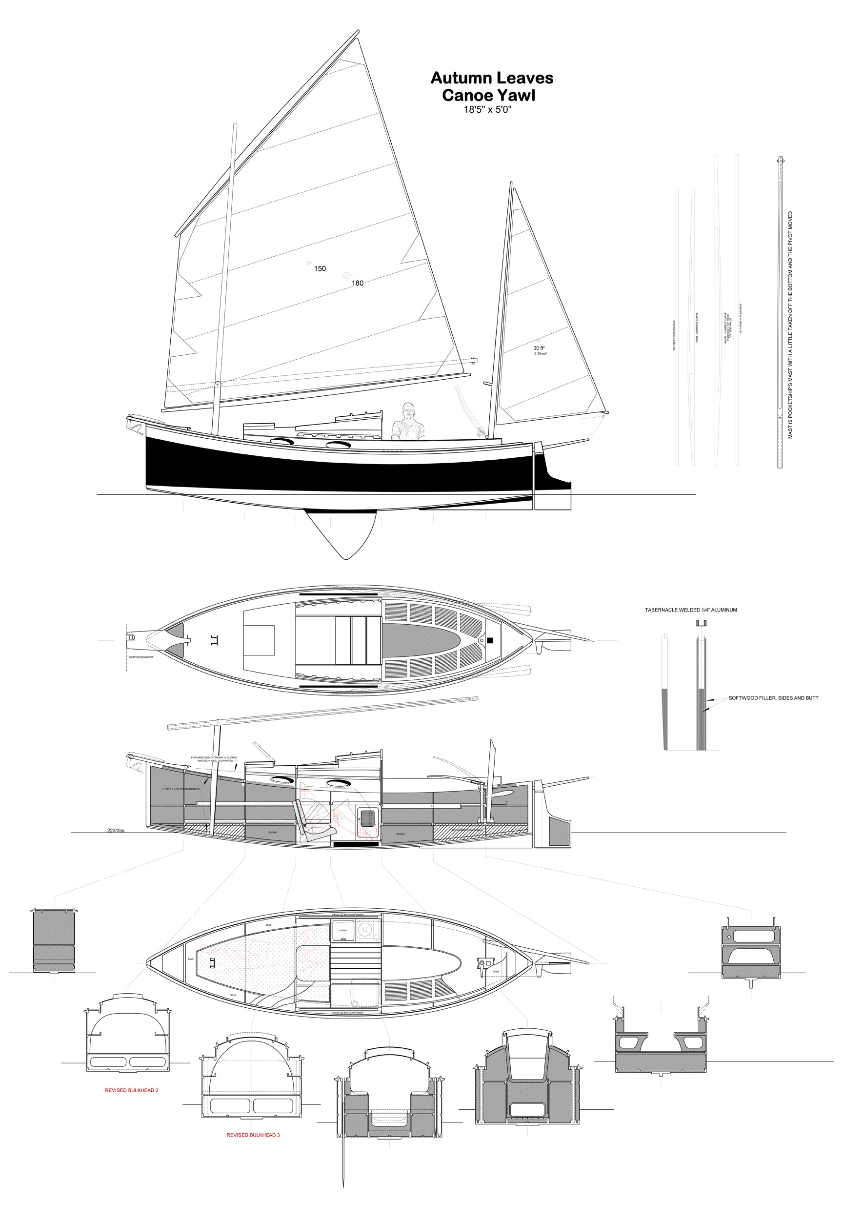 Study plan of sail plan and arrangement of the Autumn Leaves canoe yawl. 