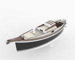 Rendering of the Autumn Leaves Canoe yawl, from above port beam, closeup. Thumbnail