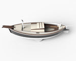 Rendering of the Autumn Leaves Canoe yawl, showing deck layout, rudder, and centerboard. Thumbnail