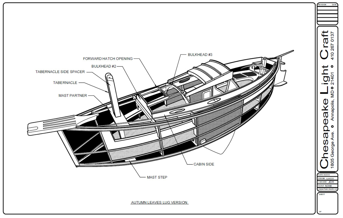 Study plans of Autumn Leaves Canoe yawl, lug-rigged version.