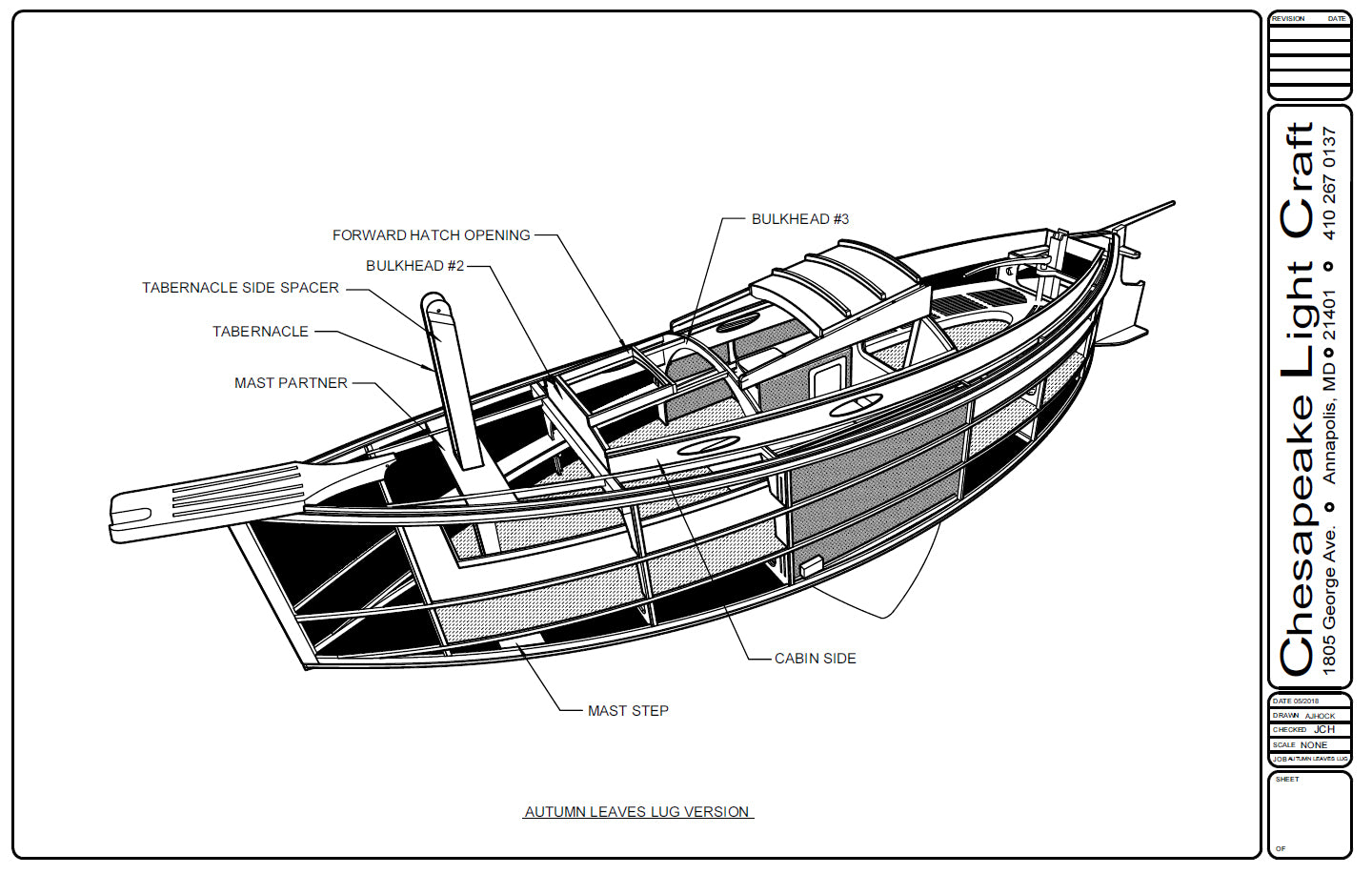 Study plans of Autumn Leaves Canoe yawl, lug-rigged version.