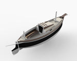 Rendering of the Autumn Leaves Canoe yawl, viewed from above starboard quarter. Thumbnail