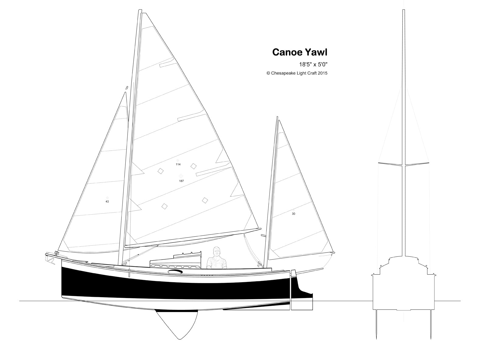Study plans of Autumn Leaves Canoe yawl,standard-rigged version.