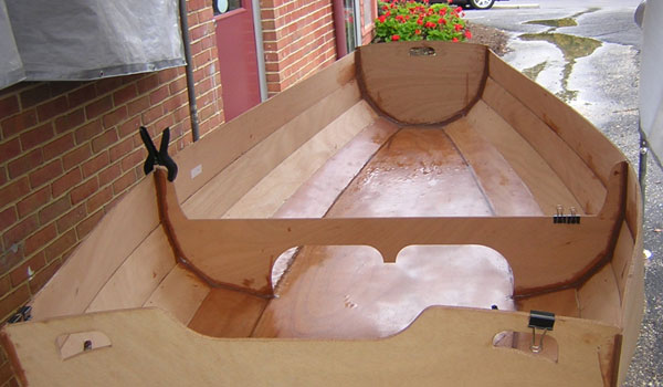 Eastport Pram has been glued up by students at the Calverton School. 