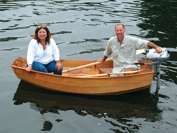 John A. built this Eastport Pram that he powers by oars or motor.