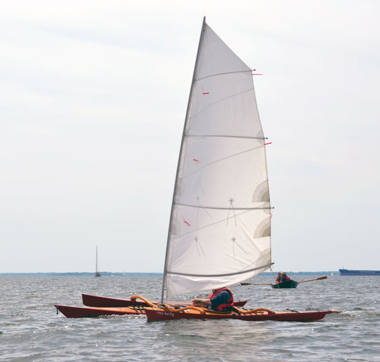 The sail for the  CLC SailRig has four long battens to improve sail shape.