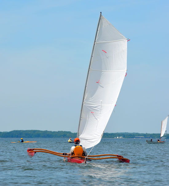 The sail of the  CLC SailRig has telltales both near the mast and on the leech.