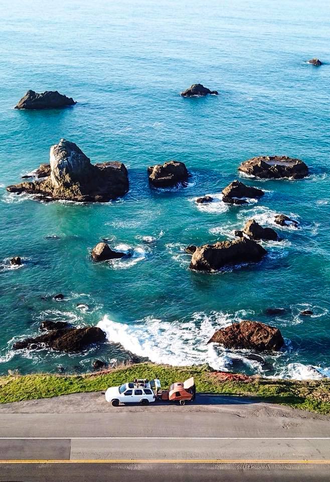 Griffin Moon took this photograph of his CLC Teardrop Camper above this rocky shore.