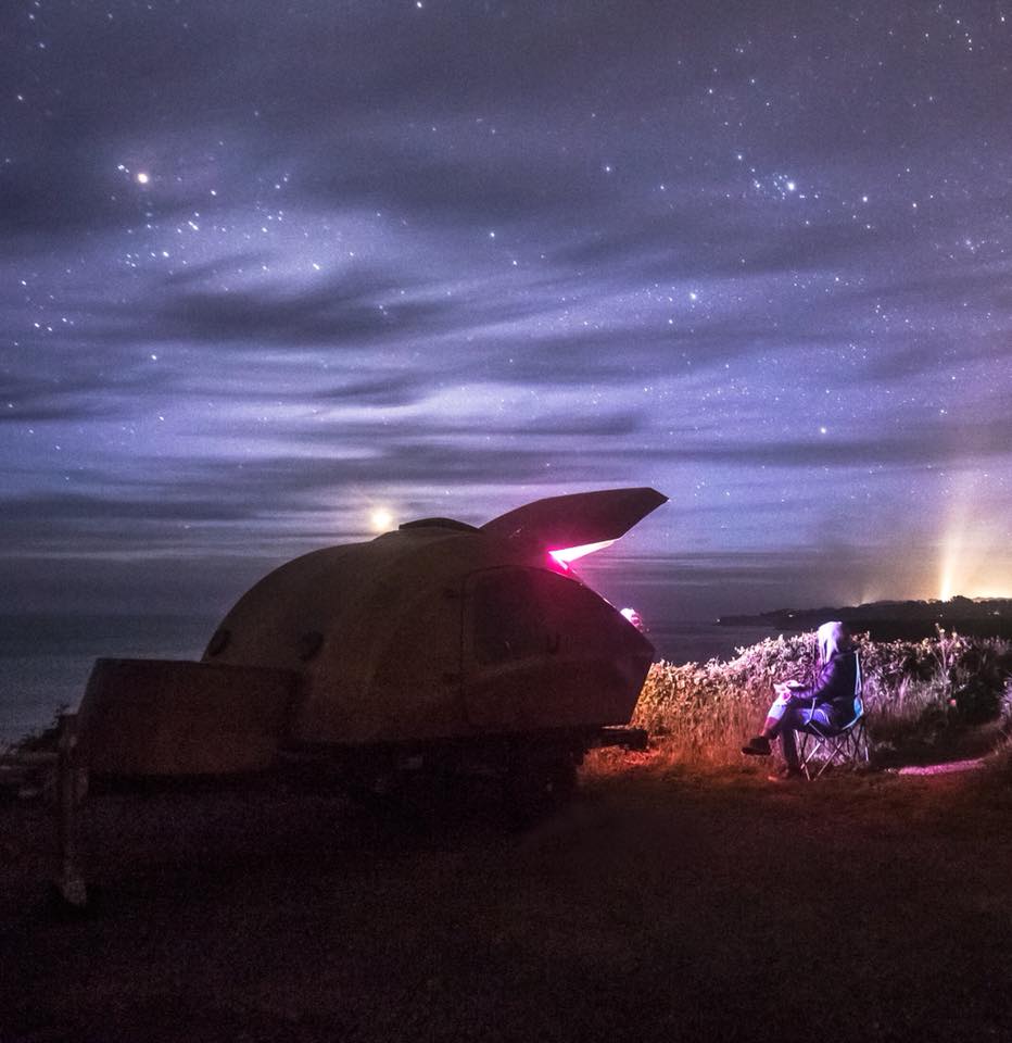 Enjoying moonrise while camping in a CLC Teardrop Camper . Photograph by Griffin Moon.