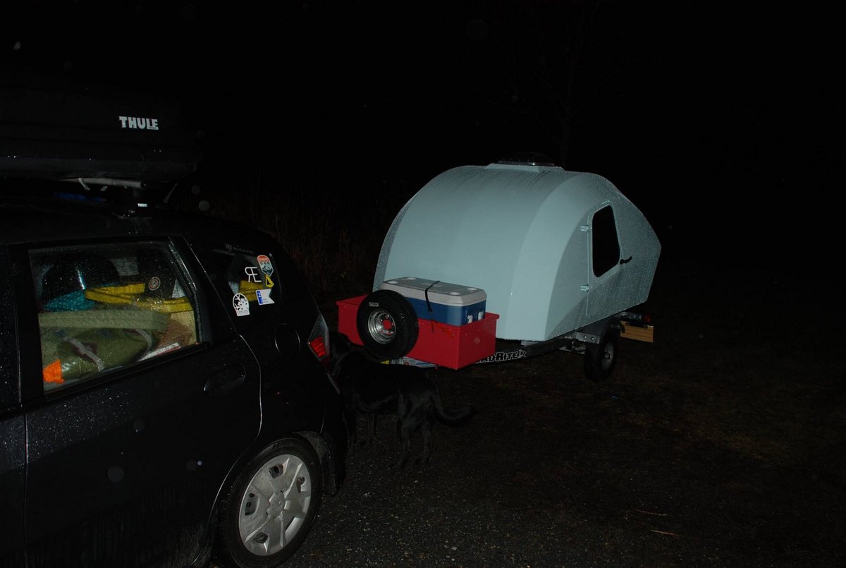 This CLC Teardrop Camper is highly visible in the dark.