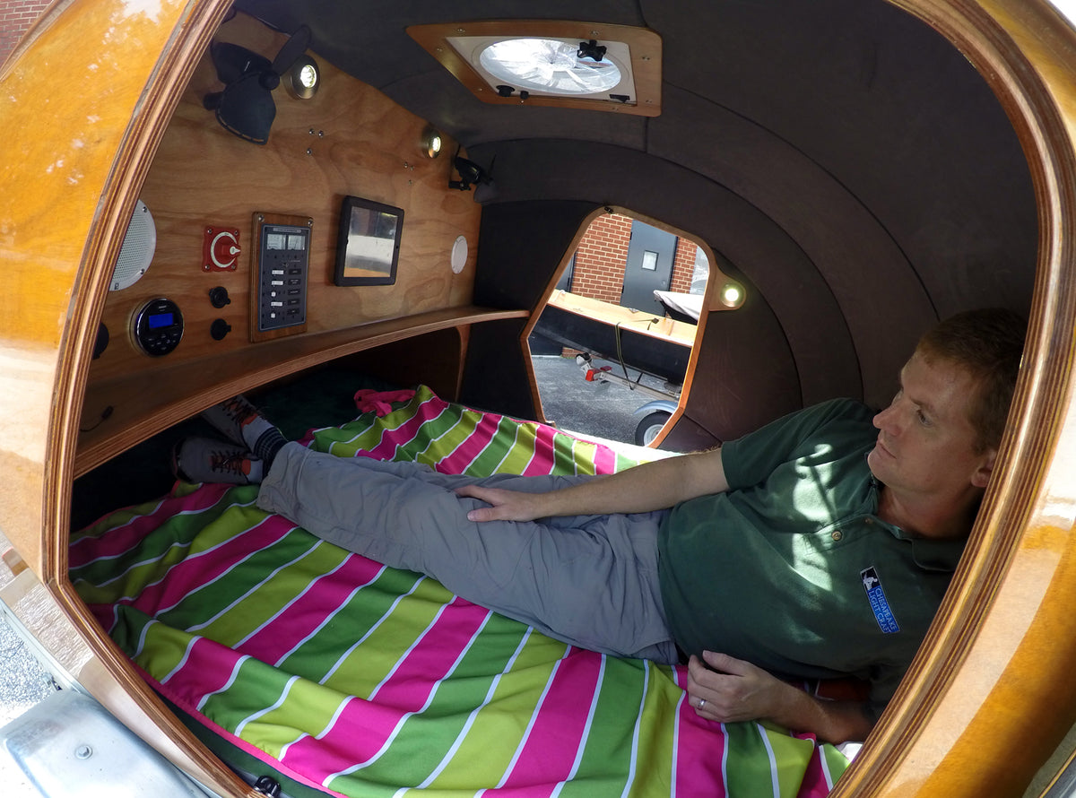 interior photo of teardrop camper showing headliner