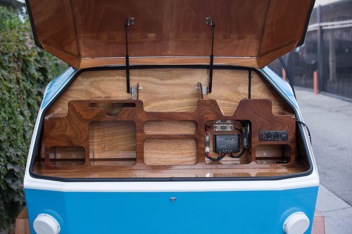 Pristine galley of a CLC Teardrop Camper photographed by Zack Shepherd.