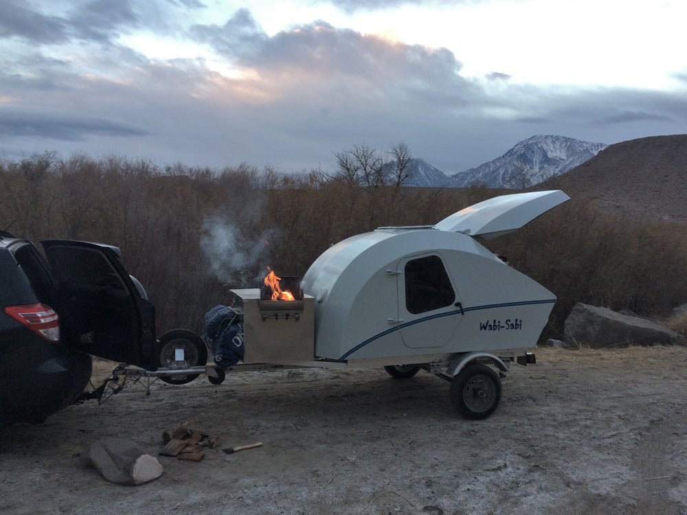 Charles Green added a grill to the melal-covered storage box of his CLC Teardrop Camper, named WABI-SABI.