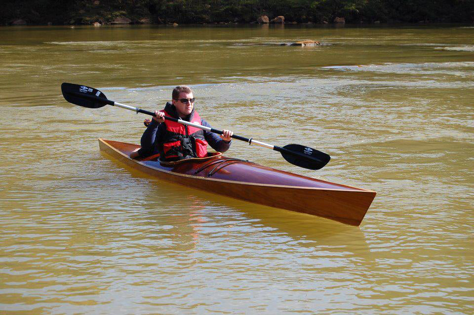 Paddling a Chesapeake 16 wooden kayak built by Frank J
