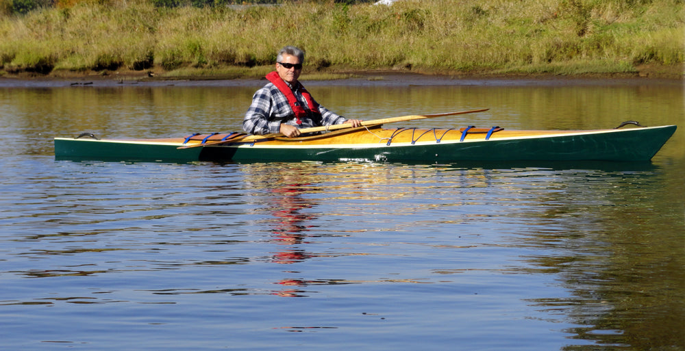 Dan W. of Portland, OR, paddling his Chesapeake 16 wooden kayak, Hummingbird